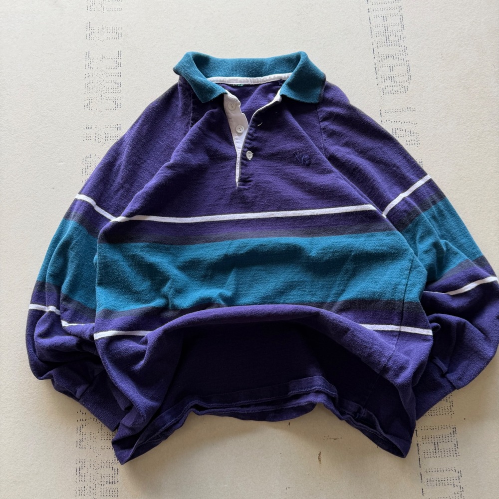 Vintage 90s NR Ralph Lauren Style Striped Long Sleeve Polo Rugby Shirt